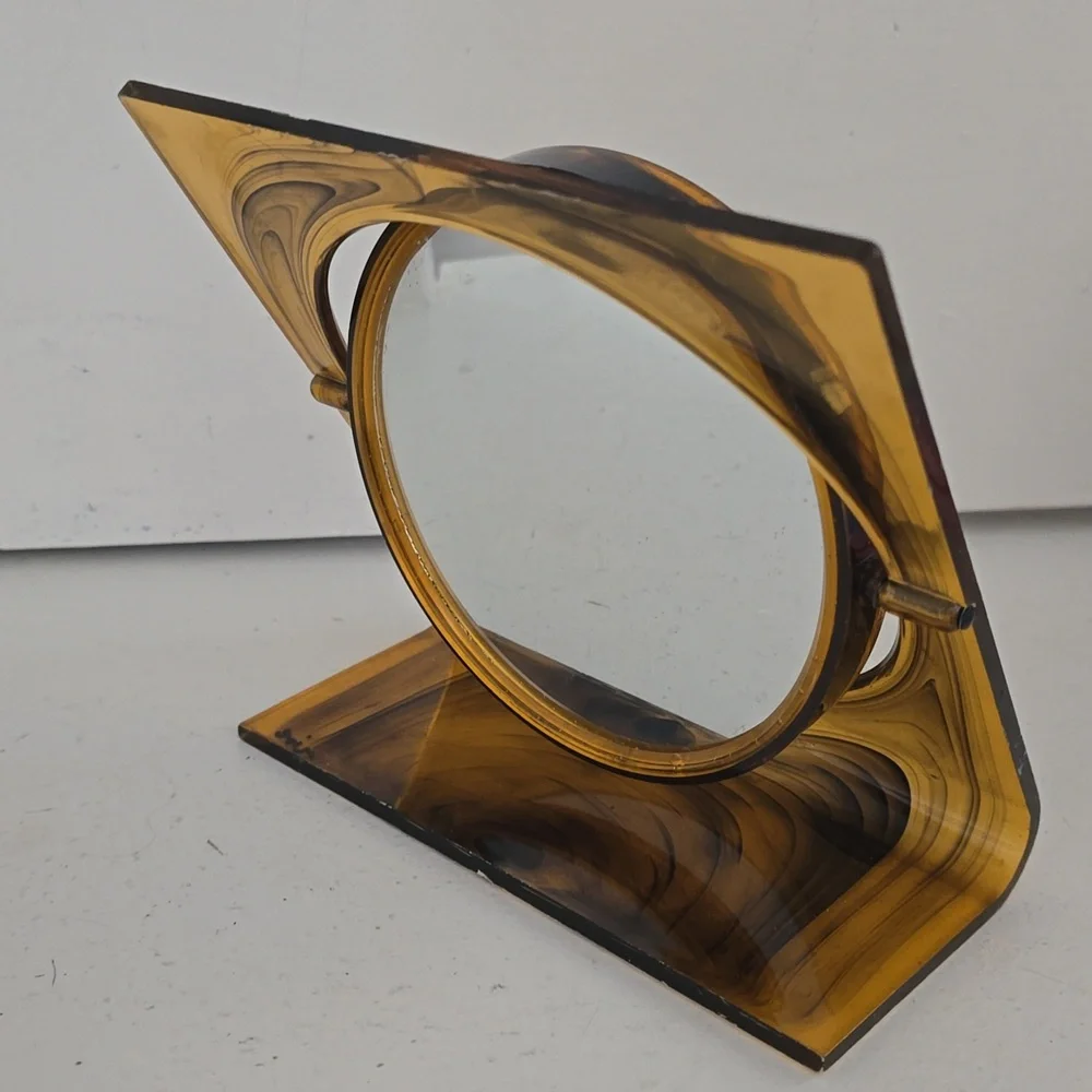 Vintage 1970s bakelite hand table 2 face mirror mirror France lucite